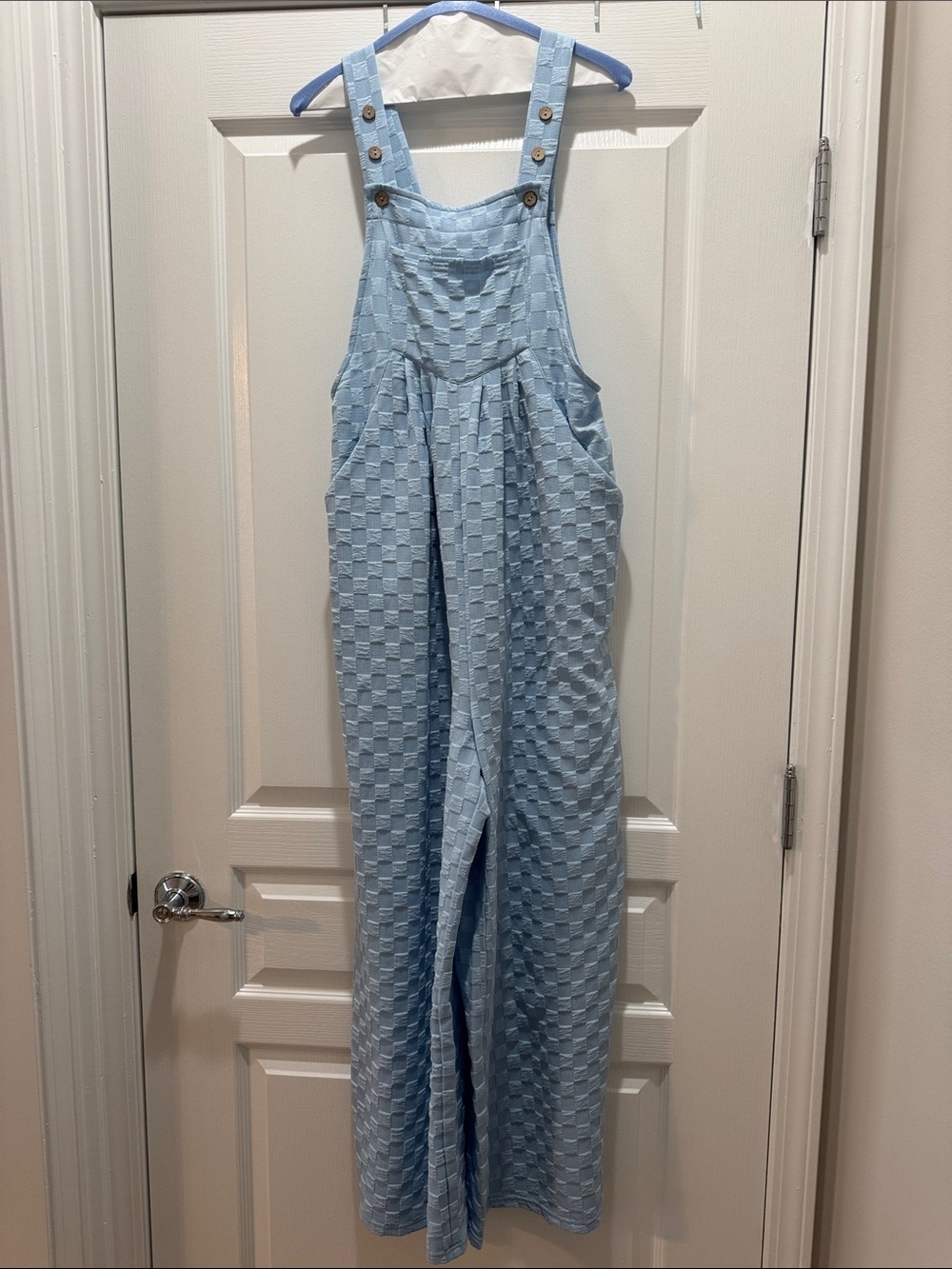 Charming Charlie Light Blue Textured Overalls Jumpsuit